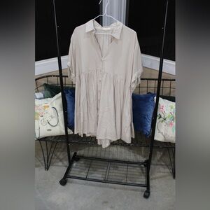 Beige Button-Down Babydoll Tunic Dress 🤍